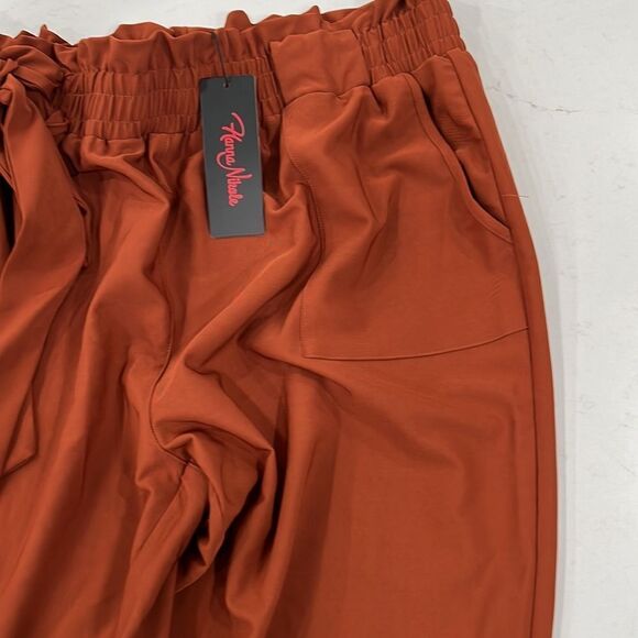 Hanna Nikole Women Size 18W Rust Color Plus Size Ruffled Waist Cropped Pants - Picture 4 of 6